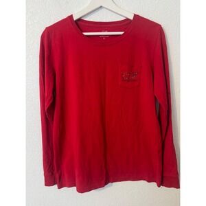 Vineyard Vines Holiday Whale Pocket Long Sleeve‎ Tee Shirt Red Size S